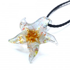 Women Murano Lampwork Glass Starfish Flower Inside Pendant Necklace Gift Yellow