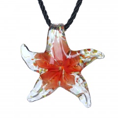 Women Murano Lampwork Glass Starfish Flower Inside Pendant Necklace Gift Orange Red