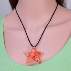 Fashion Glass Starfish Flower Inside Pendant Necklace Murano Lampwork Women Jewelry Party Orange