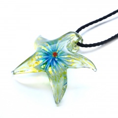 Fashion Glass Starfish Flower Inside Pendant Necklace Murano Lampwork Women Jewelry Party Sky Blue