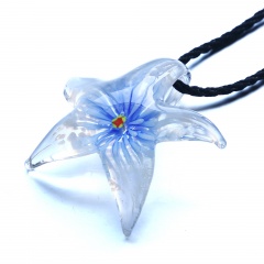 Fashion Glass Starfish Flower Inside Pendant Necklace Murano Lampwork Women Jewelry Party Blue