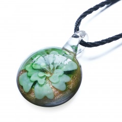 Round Flower Inside Lampwork Murano Glass Pendant Necklace Jewelry Green