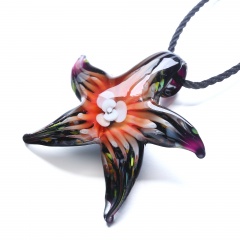 New Women Starfish Lampwork Murano Glass Pendant Necklace Chain Charm Jewelry Gift Orange