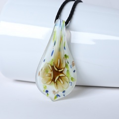 Fashion Waterdrop Flower Inside Lampwork Murano Glass Pendant Necklace Jewelry Coffee