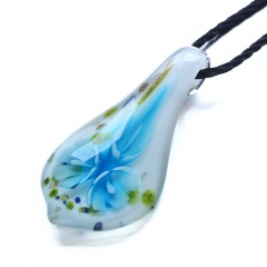 Fashion Waterdrop Flower Inside Lampwork Murano Glass Pendant Necklace Jewelry Blue