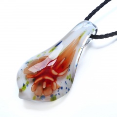Fashion Waterdrop Flower Inside Lampwork Murano Glass Pendant Necklace Jewelry Orange