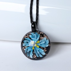 Fashion Glass Round Flower Inside Pendant Necklace Murano Lampwork Women Jewelry Party Blue