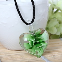 Fashion Heart Flower Inside Lampwork Murano Glass Pendant Necklace Jewelry Green