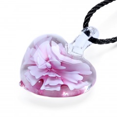Fashion Heart Flower Inside Lampwork Murano Glass Pendant Necklace Jewelry Pink