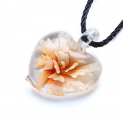 Fashion Heart Flower Inside Lampwork Murano Glass Pendant Necklace Jewelry Yellow