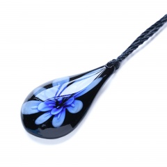 Fashion Charm Murano Lampwork Glass Waterdrop Flower Inside Pendant Necklace Jewelry Gift Blue