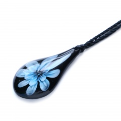 Fashion Charm Murano Lampwork Glass Waterdrop Flower Inside Pendant Necklace Jewelry Gift Sky Blue