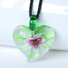 Fashion Heart Flower Inside Lampwork Murano Glass Pendant Necklace Jewelry Gift Pink Flower