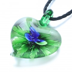 Fashion Heart Flower Inside Lampwork Murano Glass Pendant Necklace Jewelry Gift Blue Flower