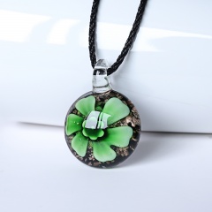New Women Round Lampwork Murano Glass Pendant Necklace Chain Charm Jewelry Gift Green