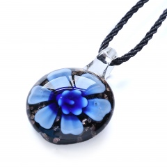 New Women Round Lampwork Murano Glass Pendant Necklace Chain Charm Jewelry Gift Blue