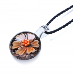 New Women Round Lampwork Murano Glass Pendant Necklace Chain Charm Jewelry Gift Orange