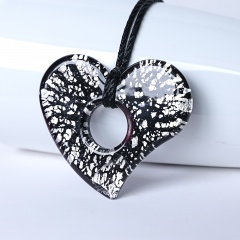 New Women Hollow Heart Lampwork Murano Glass Pendant Necklace Chain Charm Jewelry Gift Black