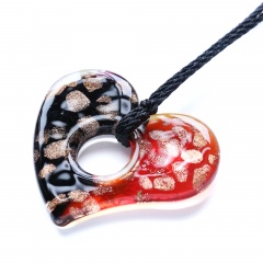 New Women Hollow Heart Lampwork Murano Glass Pendant Necklace Chain Charm Jewelry Gift Black Orange
