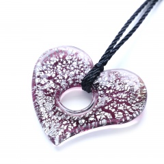 New Women Hollow Heart Lampwork Murano Glass Pendant Necklace Chain Charm Jewelry Gift Pink