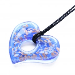 New Women Hollow Heart Lampwork Murano Glass Pendant Necklace Chain Charm Jewelry Gift Blue