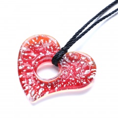 New Women Hollow Heart Lampwork Murano Glass Pendant Necklace Chain Charm Jewelry Gift Red