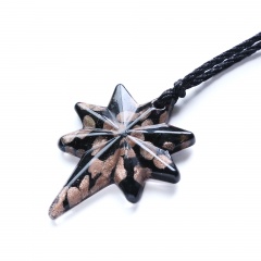 New Women Eight-pointed Star Lampwork Murano Glass Pendant Necklace Chain Charm Jewelry Gift Black