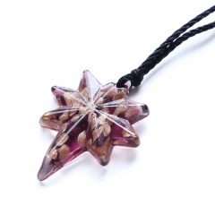 New Women Eight-pointed Star Lampwork Murano Glass Pendant Necklace Chain Charm Jewelry Gift Pink
