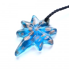 New Women Eight-pointed Star Lampwork Murano Glass Pendant Necklace Chain Charm Jewelry Gift Blue