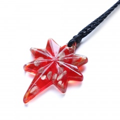 New Women Eight-pointed Star Lampwork Murano Glass Pendant Necklace Chain Charm Jewelry Gift Orange