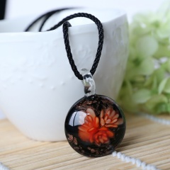 Fashion Women Handmade Lampwork Murano Glass Flower Circle Pendant Necklace Orange