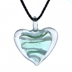 Chic Heart Stripe Flower Lampwork Glass Murano Pendant Necklace Women Jewelry Gift Green