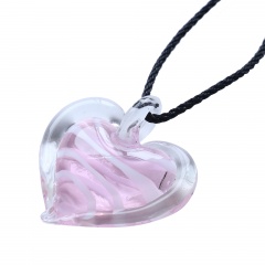 Chic Heart Stripe Flower Lampwork Glass Murano Pendant Necklace Women Jewelry Gift Pink