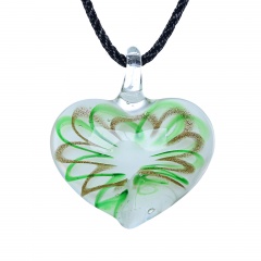 Fashion Lampwork Murano Glass Flowing Gold Heart Flower Necklace Pendant Jewelry Hot Rotating Green
