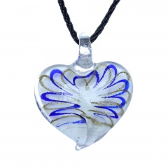 Fashion Lampwork Murano Glass Flowing Gold Heart Flower Necklace Pendant Jewelry Hot Rotating Blue