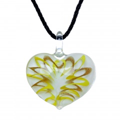 Fashion Lampwork Murano Glass Flowing Gold Heart Flower Necklace Pendant Jewelry Hot Rotating Yellow
