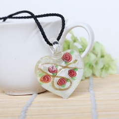 Fashion Lampwork Murano Glass Flowing Gold Heart Flower Necklace Pendant Jewelry Hot Gold White