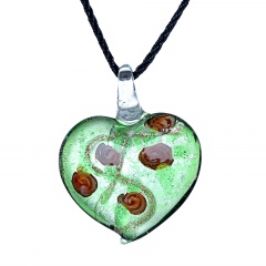 Fashion Lampwork Murano Glass Flowing Gold Heart Flower Necklace Pendant Jewelry Hot Gold Green