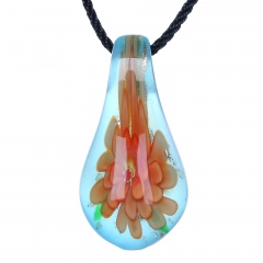 Fashion Women Glass Leaf Pendant Necklace Murano Lampwork Jewelry Party Gift Orange