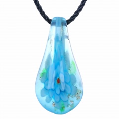 Fashion Women Glass Leaf Pendant Necklace Murano Lampwork Jewelry Party Gift Sky Blue