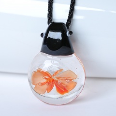Charm Murano Lampwork Glass Ladybug Flower Pendant Necklace Jewelry Gift Orange