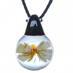 Charm Murano Lampwork Glass Ladybug Flower Pendant Necklace Jewelry Gift Yellow