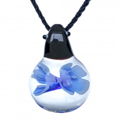 Charm Murano Lampwork Glass Ladybug Flower Pendant Necklace Jewelry Gift Blue