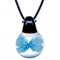 Charm Murano Lampwork Glass Ladybug Flower Pendant Necklace Jewelry Gift Sky Blue