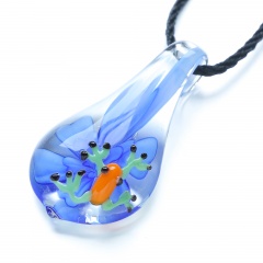 Waterdrop Inner Flower Frog Glass Necklace Deep Blue