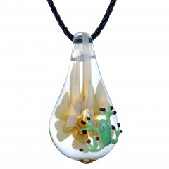 Waterdrop Inner Flower Frog Glass Necklace Yellow