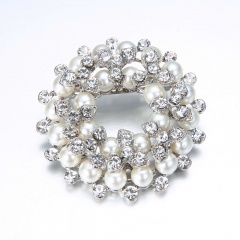 Fashion Weeding Brooch Pearl with Crystal Small Elegant Brooch Jewelry Wholesale Round