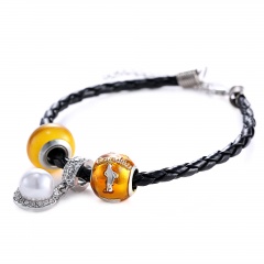 Inlay Rhinestone Beads With DIY Beads Family Leather Bracelets 20+6cm Grandma