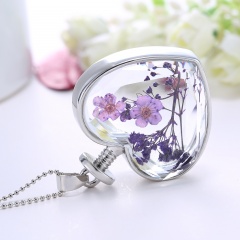 Fancy Dandelion Seeds Dried Flower Glass Bottle Wishing Pendant Necklace Charm Gypsophila Purple