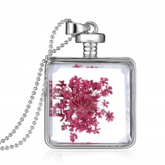 Alloy Dried Flower Necklace Photo Frame Pendant Necklace Jewelry Wholesale Square
